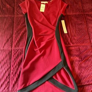 Crave Fame Asymmetrical Red and Black Bodycon Dress